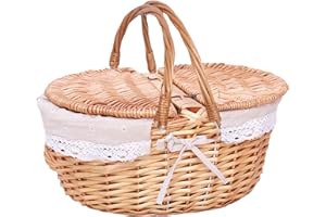 Marooma Wicker Picnic Basket with Removable Liner, Empty Picnic Baskets with Lid Picnic Hamper with Foldable Woven Handle Ova