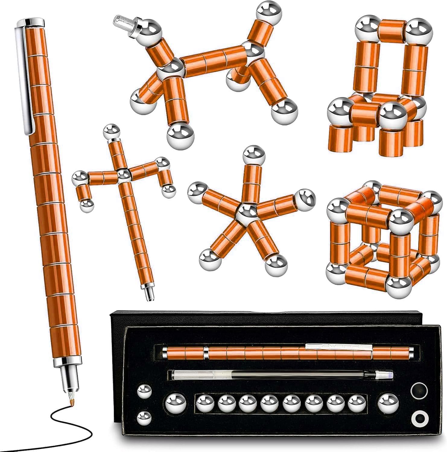 Gifts for Men Women - Magnetic Fidget Pen Toys - Presents for Mens Dad Boys, Gadgets Birthday Easter for Him/Her/Adults/Men/Women/Boyfriends/Girlfriend/Teenage/Teens/Kids (Orange)