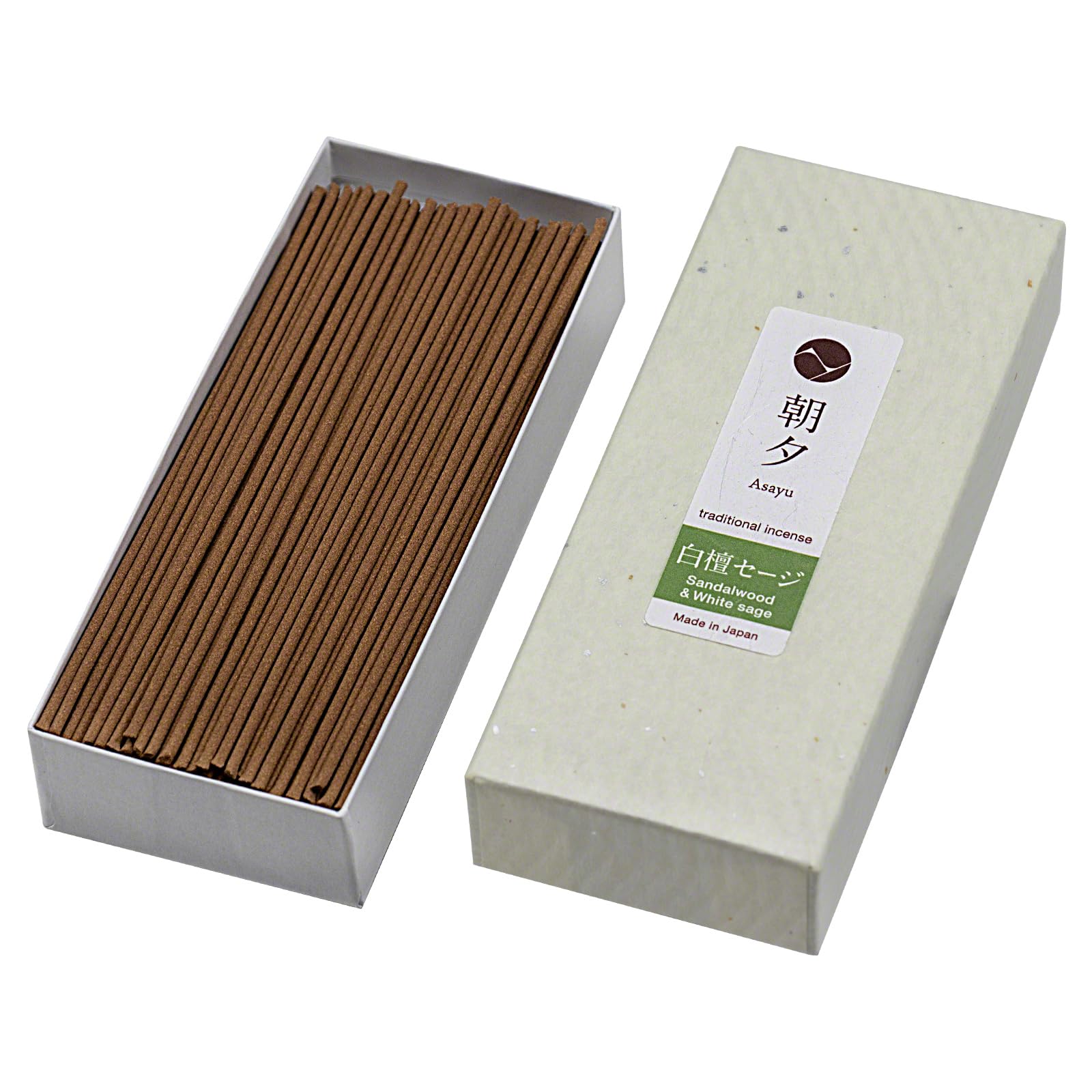 Asayu Japan Traditional Smoke Incense Sticks Sandalwood & White Sage Blend Fragrance Scent - ca. 80 sticks, 40gr - Made in Japan - For Morning Meditation, Relax or Yoga