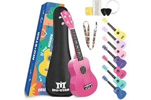 FITNESSCLUB MUSTAR Soprano Ukulele Beginners Kit - 21 Inch Basswood Ukuleles for Kids, Beginner, Ukulele Pack With Gig Bag, Strap, Picks, Pink Ukuleles Set