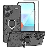 WRTBS Phone Case for Xiaomi Redmi Note 13 Pro Plus 5G Case with Full Covered Glass Screen Protector, Heavy Duty Dual Layer Shockproof Protective Cover with Magnetic Ring Kickstand - Black