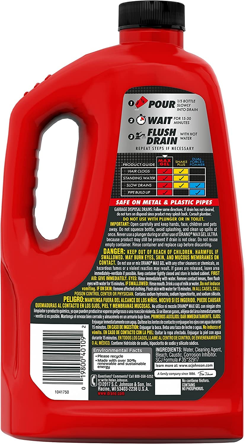 Drano Max Gel Drain Clog Remover and Cleaner for Shower or Sink Drains