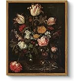 ARPEOTCY Vintage Framed Floral Wall Art Decor, Bathroom Dark Flower Bouquet Retro Wall Decor, Canvas Prints Art, Bedroom Rose