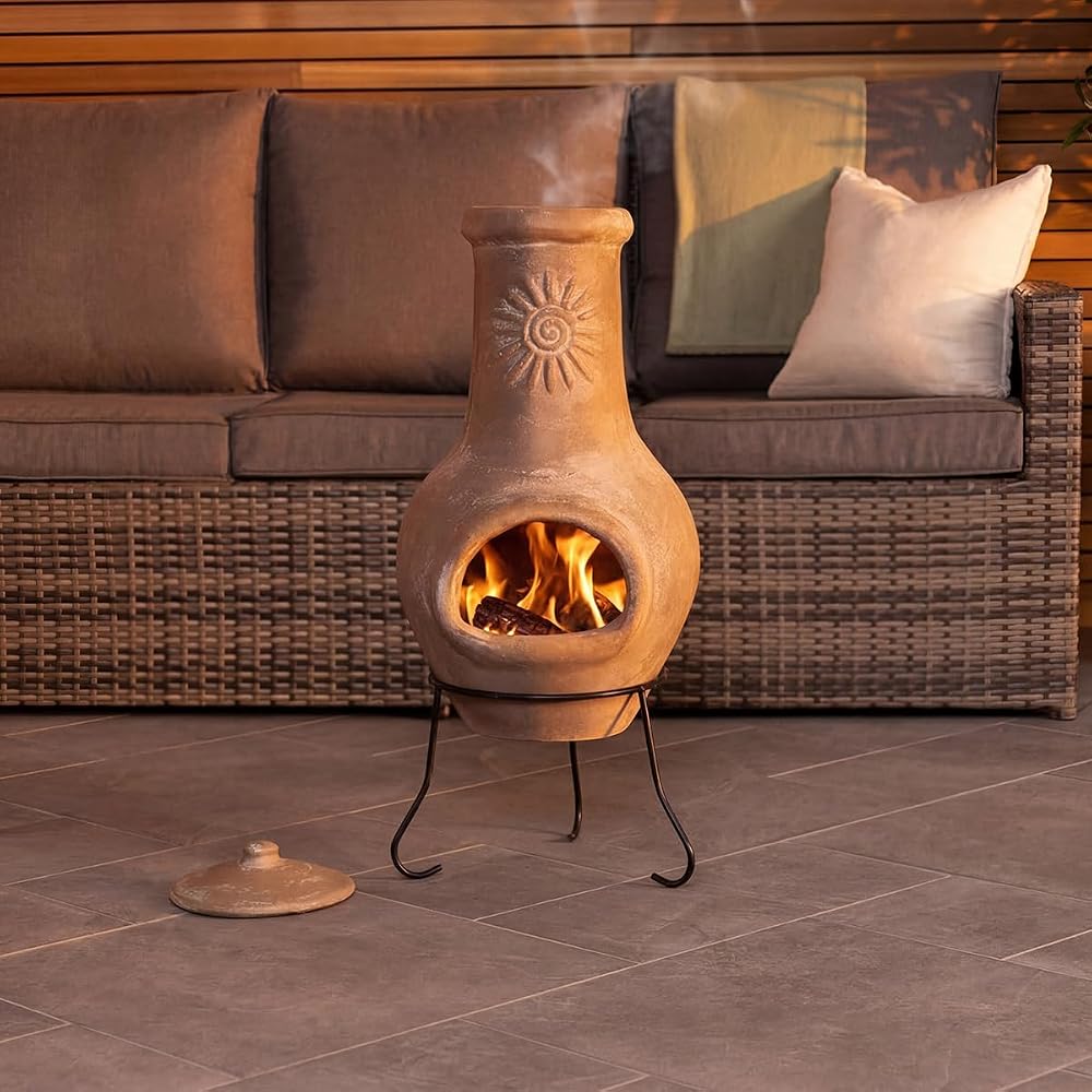 Charles Bentley Medium Clay Chimenea Patio Heater Rustic Sun Design