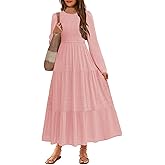 HOSIKA Tween Girls Fall Puff Long Sleeve Smocked Swiss Dot Tiered A-line Flowy Maxi Dress with Pockets 6-12 Years