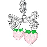 jiulegufa Strawberry Charms 925 Sterling Silver Cute Strawberry Bracelet/Charms Strawberry Jewelry Gifts for Women