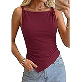 KIRUNDO Going Out Tops for Women 2026 Summer Twist Straps Asymmetrical Ruched Tank Top Slim Fit Sleeveless Shirts Y2K Clothes