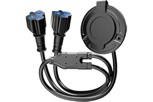 STIO New 20A 125V AC Port Plug,12AWG Heavy-Duty RV Shore Power Inlet Plug with 5-in-1 T-Blade Adapter & Dual 16'' Cord,Waterproof AC Power Inlet Socket Outlet Box Integrated Outdoor Electrical Receptacle