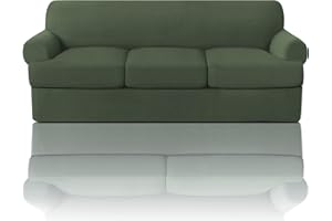 PrinceDeco T Cushion Sofa Slipcover 4 Pieces Sofa Covers for T Cushion Sofa Soft Couch Cover Sofa Slip Covers Furniture Covers with 3 Individual T Cushion Shape Seat Covers, Bronze Green