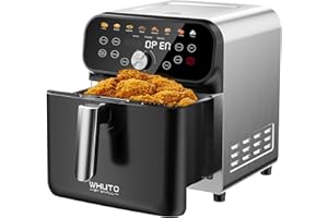 WHUTO Air Fryer, 5.8QT Air Fryer Oven with LED Digital Touchscreen, 12 Preset Cooking Functions Air fryers, Bake, Reheat, Keep Warm, Nonstick and Dishwasher-Safe Basket, Stainless Steel/Black&Silver