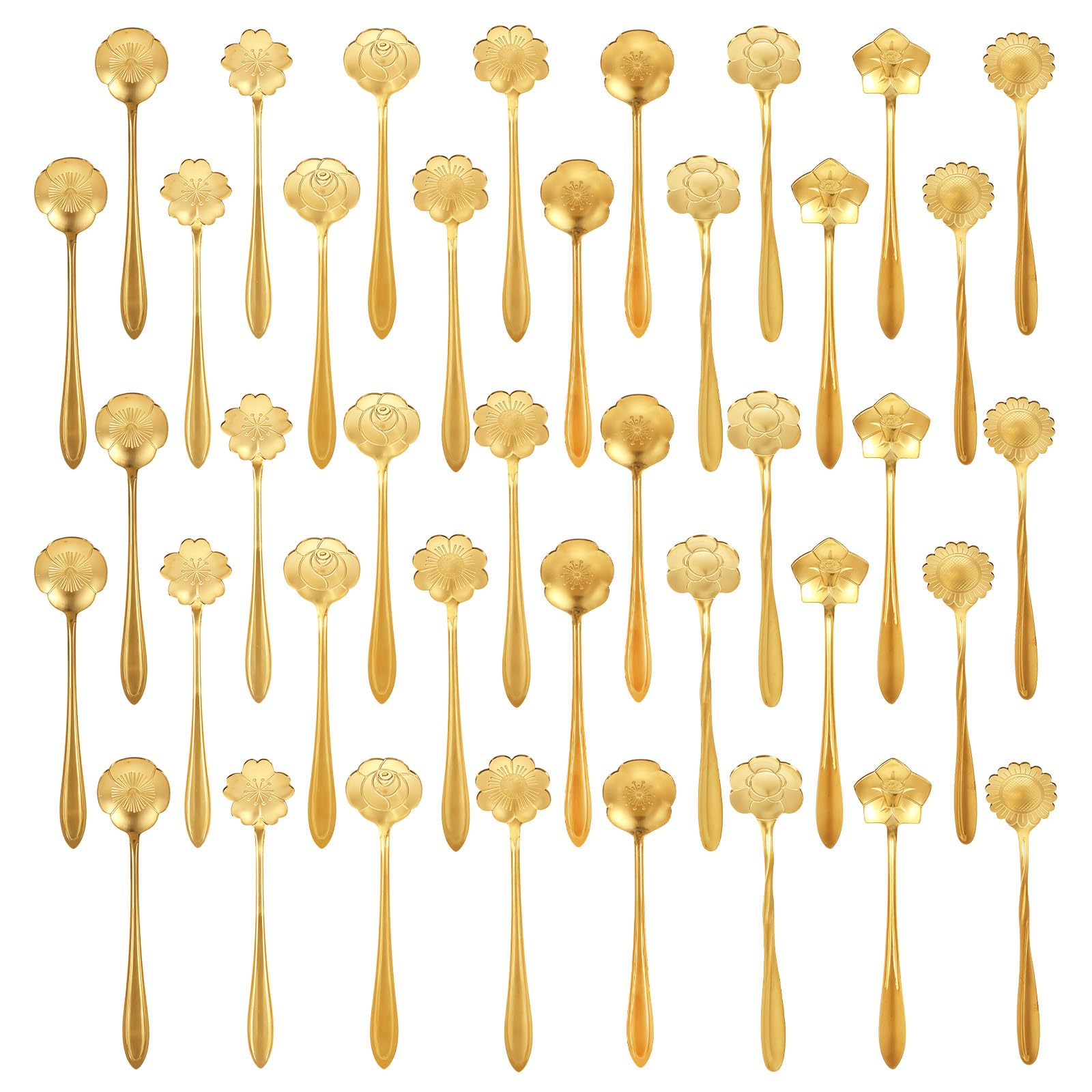 Photo 1 of 40 Pcs Gold Flower Teaspoons Stainless Steel Tea Party Spoons 5 Inches Mini Cute Teaspoon Gold Coffee Tea Spoons Bulk for Stirring Coffee Sugar Drink Kitchen Cafe Bar Creative Stirrer Teaspoon
