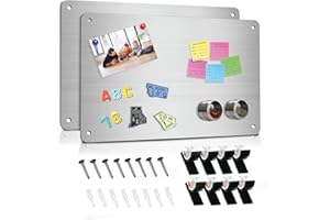 BECLUMAS 2Pack Magnetic Board 17.5" x 11.4" Magnet Bulletin Board is Suitable for displaying Notes, Photos,Magnetic Letters,Suitable for Walls, refrigerators, cabinets, etc (Silver)