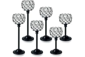 Kehail 6pcs Crystal Candle Holder Set, 3 Sizes Tealight Candlestick Holders, Elegant Black Candelabra Bulk for Wedding Table Centerpiece, Fireplace, Home & Living Room Decor