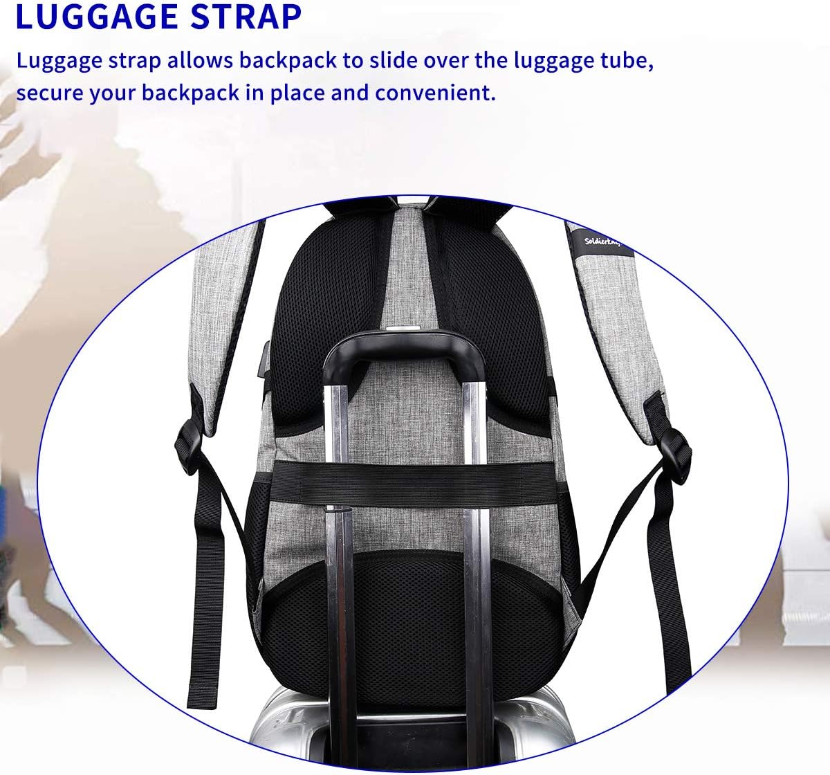 SHRRADOO Anti Theft Laptop Backpack Travel Backpacks Bookbag with usb Charging Port for Women & Men School College Students Backpack Fits 15.6 Inch Laptop Grey: Computers & Accessories