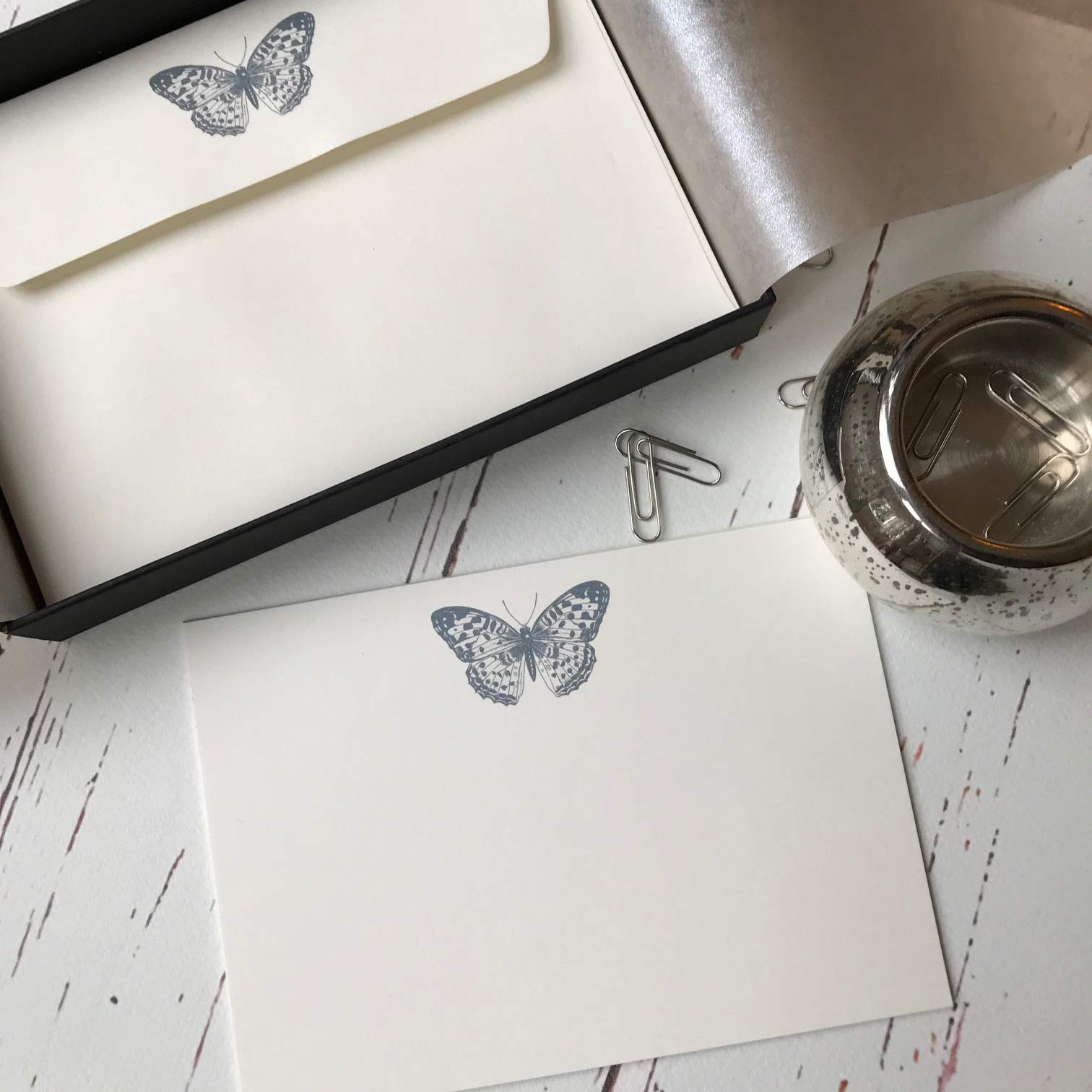 Wagtail Designs Notelets with a Butterfly Illustration in a lovely Black Box with Ribbon (choose 10 or 20 cards with envelopes) (20)