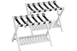SMIBUY Luggage Rack, Set of 2, Foldable Bamboo Suitcase Stand with Storage Shelf for Guest Room, Bedroom, Hotel, Heavy-Duty (White)