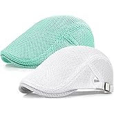 Taidor 2 Pack Men's Mesh Cap Breathable Summer Newsboy Hat Adjustable Beret Ivy Cap Irish Cabbie Driving Hunting Hats