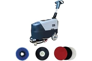 DAPPER SUPPLY Battery Powered Walk Behind Floor Scrubber Buffer Polisher Machine, 15" Brush, 21.5" Squeegee Width, 6.5 gal Tank, Brush Speed 200 RPM, Includes a Brush and 3 Scouring pads for Hard Floors
