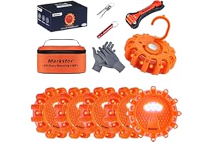 Markstor 6-Pack LED Road Flare Car Emergency Kit,Magnetic Base & Hook Road Flares Safety Light With 9 Flashing Modes,Roadside Flares Emergency Lights For Vehicles (6 Pack Parts)
