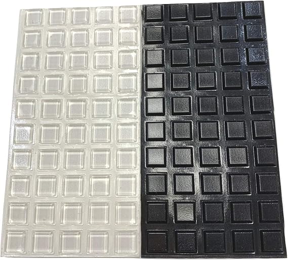 Pack of 100 Square Adhesive Bumper Pads (Clear, Black Combo) Made in