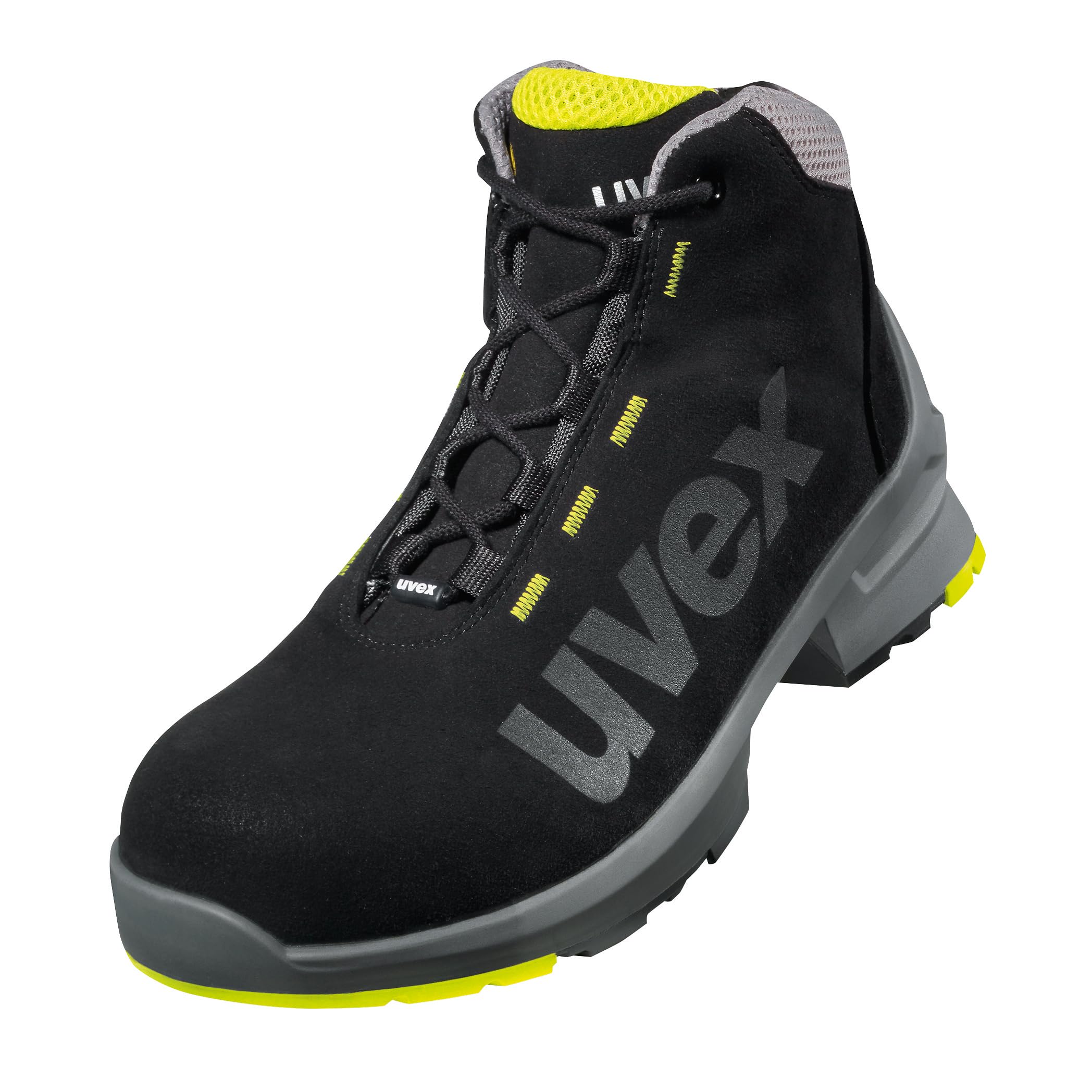 Uvex 1 lace-up boot, safety shoes S2 SRC, work shoes for men & women, black/lime, size 6