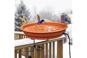 Feemiyo Heated Bird Bath for Outdoors for Winter，75W Deck Mounted Heated Bird Bath with Thermostatically Controlled，Heated Bird Bath for Deck Railing for All Seasons Outdoor Garden(Brown)