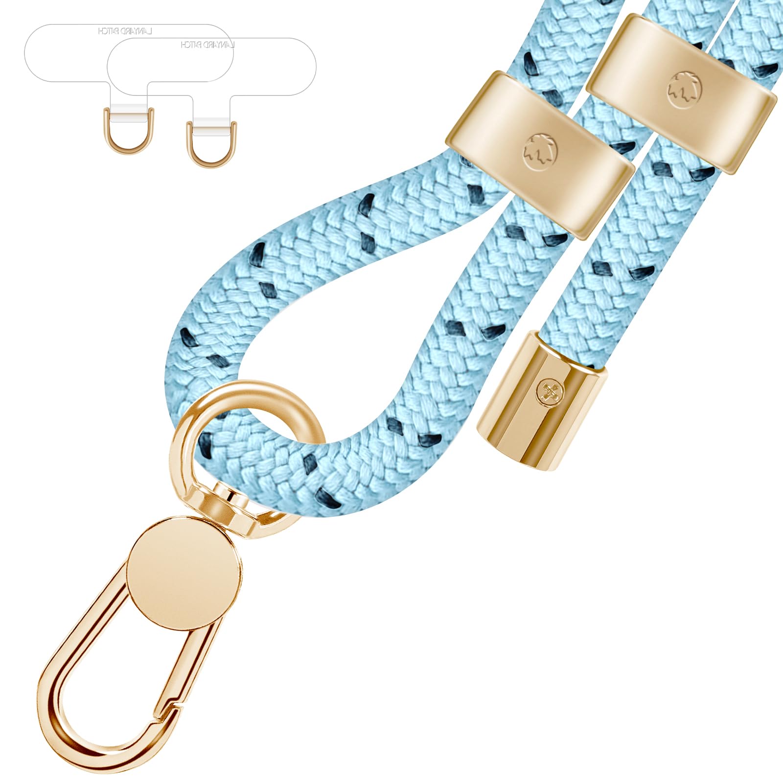 UKON Cell Phone Lanyard,Crossbody Lanyard and Wrist Strap Premium Metal Buckle Phone Charms with 2 X Clear Patch Compatible with All Smartphone(LightBlue)