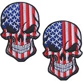 EmWoot 2PCS USA American Flag Skull Patches Embroidered Morale Patch | Hook and Loop,America,Tactical Military Patch,Versatile Tactical Attachment,3.54&times;2.36 inch,Blue