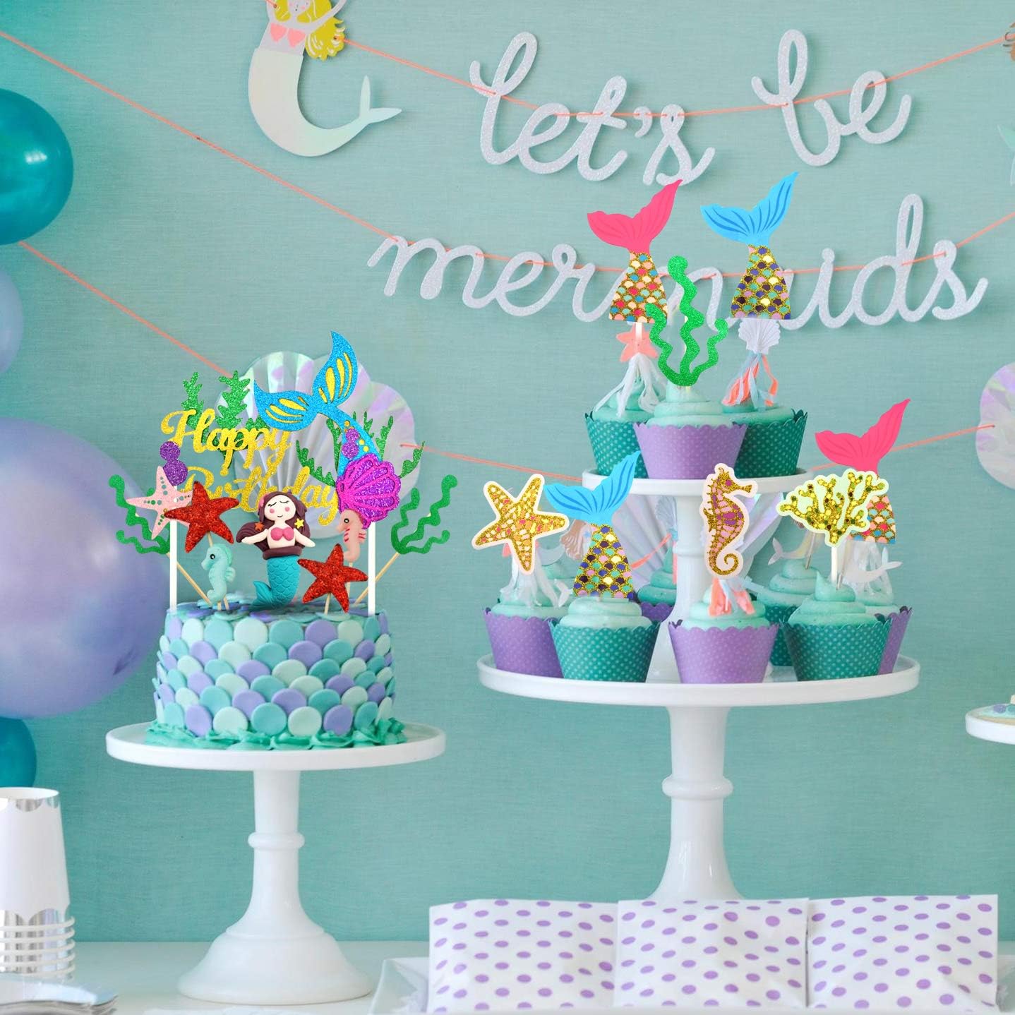 Sirene Cake Topper Banniere Joyeux Anniversaire Hippocampe Queue Algues Etoiles Mer Pour Fete Anniversaire Bebe Douche Baby Shower Izoel 29pcs Mermaid Gateau Decoration Enfants Fille Loisirs Creatifs Fournitures De Loisirs Creatifs Voxloud Com