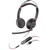 Plantronics - Blackwire C5220 - Wired, Dual-Ear (Stereo) Headset with Boom Mic - USB-A, 3.5 mm to connect to your PC, Mac, Tablet and/or Cell Phone