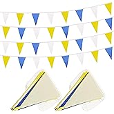Yamiuo 100 Ft White Yellow Dark Blue Pennant Banner Flag, 60 Pcs String Hanging DIY Bunting Flags for Party, School, Birthday, Wedding, Carnival, Celebrations, Outdoor and Indoor Decorations (White Yellow Dark Blue)