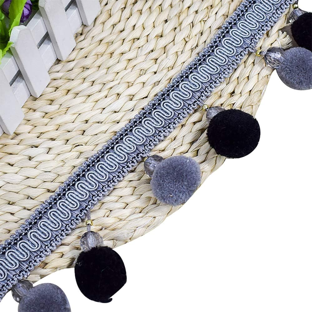 Hongma 1 Yard Multi-Coloured Beautiful Ribbon and Pompom Fringe Lace Trimming 7cm DIY Craft Clothing Sewing Accessories Cotton Lace