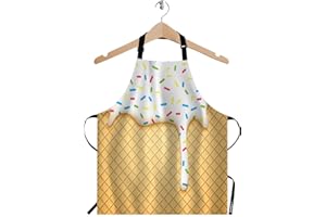 WONDERTIFY Ice Cream Apron,Cartoon Ice Cream Cone with Dripping White Glaze and Wafer Texture Bib Apron with Adjustable Neck for Men Women,Suitable for Home Kitchen Cooking Waitress Chef Grill Apron