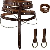WooHand Renaissance Pirate Belt Set, Medieval Viking Chain Belt for Cosplay | Medieval Faux Leather Long Thin Belt, Adjustable Size, Metal Chain, Vintage Bracelet, Skirt Hike, Ren faire Accessories