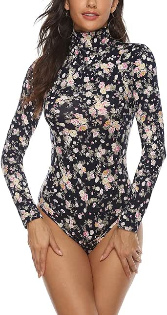 women's solid turtleneck long sleeve bodysuit bodycon jumpsuits romper