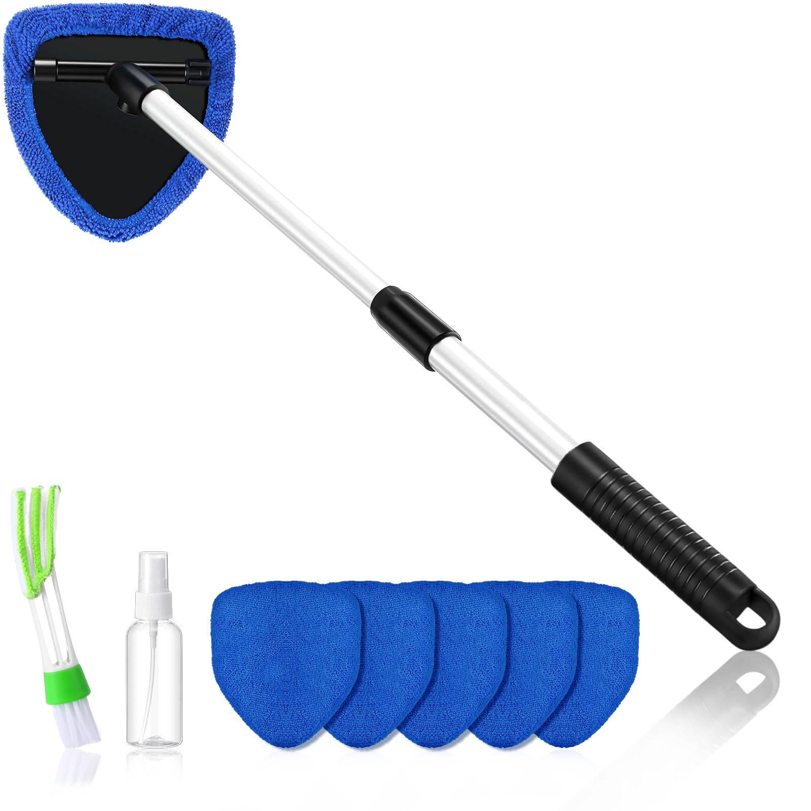 Photo 1 of Baderke 8 Pcs Car Window Cleaner Kit Include Windshield Cleaning Tool with Extendable Handle 5 Microfiber Bonnets 1 Car Ventilation Brush 1 Empty 50ml Spray Bottle Glass Wiper Kit(Blue,29 Inch)