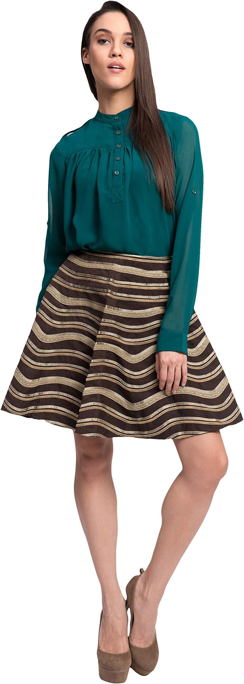 THE SANCY Women's Plain Regular Polyester Georgette Fabric Long Sleeves Blue Color Top in Size Variation