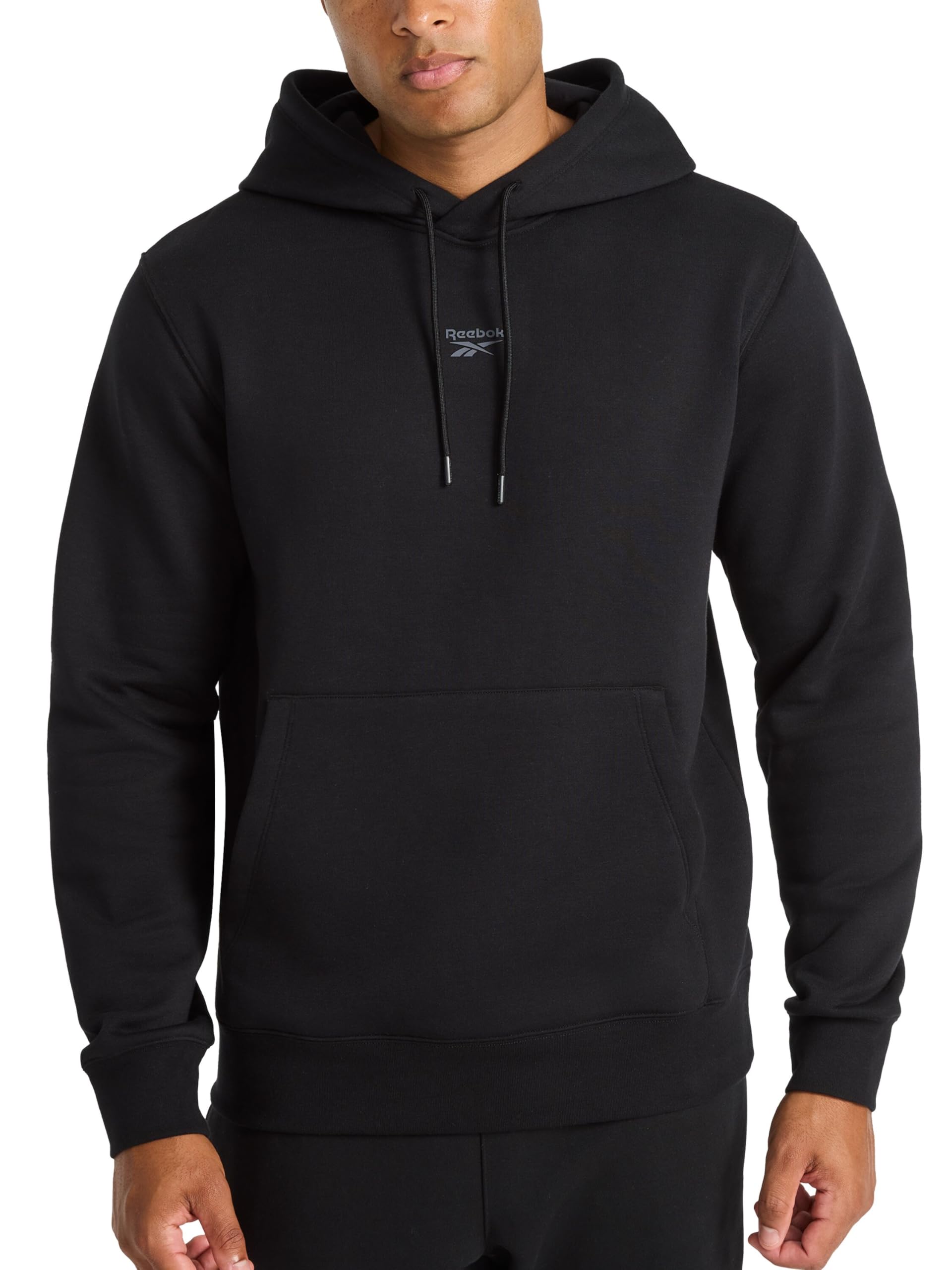 Reebok Men’s Finisher Hoodie, Standard Fit, Midweight Cotton-Poly Fleece Fabric, Black, Small