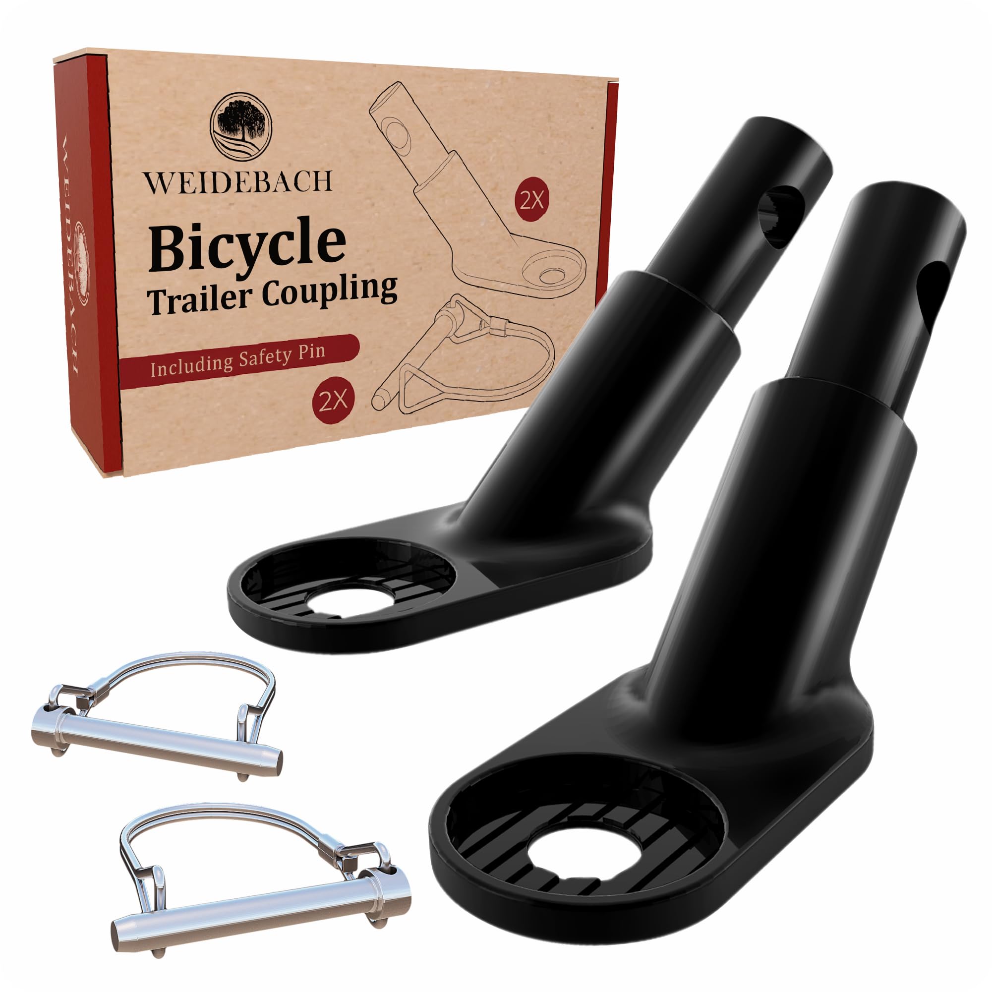 WEIDEBACH® 2x Stable bike trailer hitch with black safety pin, high driving stability, bike trailer hitch for any standard stroller, prevents excessive rocking