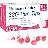 Pen Tips 32G x 4mm(5/32") Universal Fit, Sterile，Ultra-Thin Wall Technology. Comfortable and Precise，100 Count