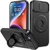 VEGO for iPhone 13 Case with Slide Camera Cover, iPhone 14 case [Compatible with MagSafe] Built-in 360° Kickstand, Military Grade Shockproof Protective Magnetic Phone Case for iPhone 13 & 14-Black