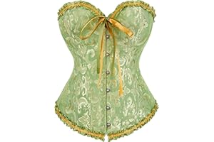 OMZIN Women's Bustier Sexy Lace Up Trim Waist Overbust Corset Satin Floral Vintage Shapewear Top