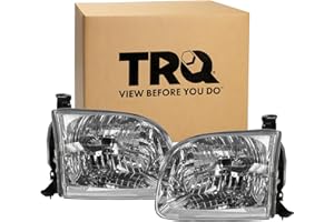 TRQ Driver and Passenger Side Headlight Assembly Set Compatible with 01-04 Toyota Sequoia 04 Toyota Tundra Crew Cab