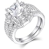 JO WISDOM Couple Rings,925 Sterling Silver Infinity Engagement Bridal Ring Set Rings for Women with 8mm 1.25ct Square Cut 5A Cubic Zirconia
