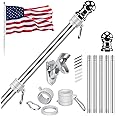 Jetlifee American Flag Pole Kit, Including 100% Polyester 3x5 ft US Flag, 5 Ft Aluminum White No Tangle Spinning Pole and Multi-Position Flag Pole Bracket