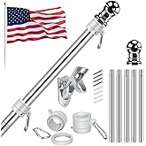 Jetlifee American Flag Pole Kit, Including 100% Polyester 3x5 ft US Flag, 5 Ft Aluminum White No Tangle Spinning Pole and Multi-Position Flag Pole Bracket