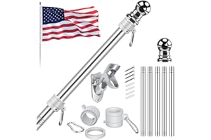 Jetlifee American Flag Pole Kit, Including 100% Polyester 3x5 ft US Flag, 5 Ft Aluminum White No Tangle Spinning Pole and Multi-Position Flag Pole Bracket
