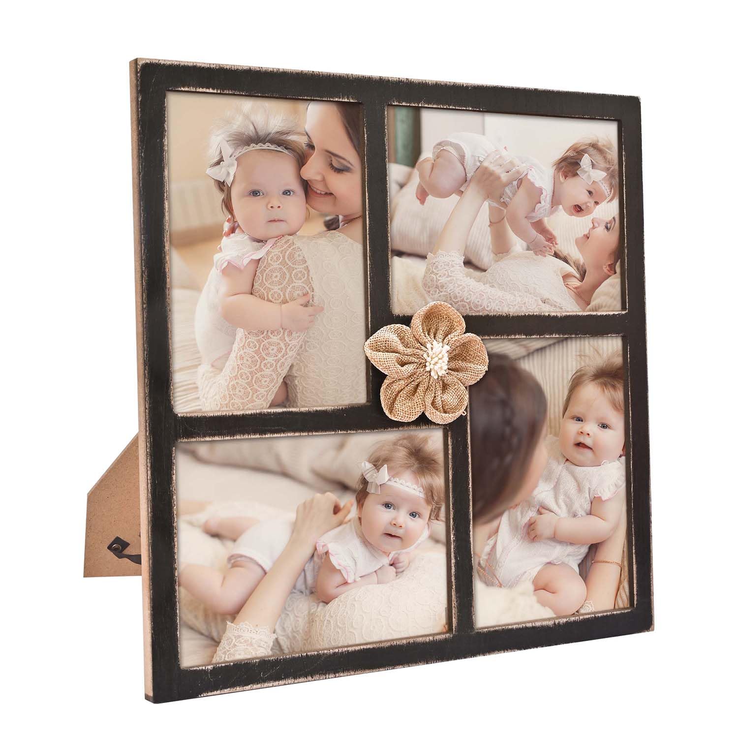Donmills Collage Photo Frame 7x5 4-Opening Rustic Farmhouse Photo Frames Multiple Pictures 4X6 with Mat Family Frame for Wall Decor Hanging or Tabletop Display
