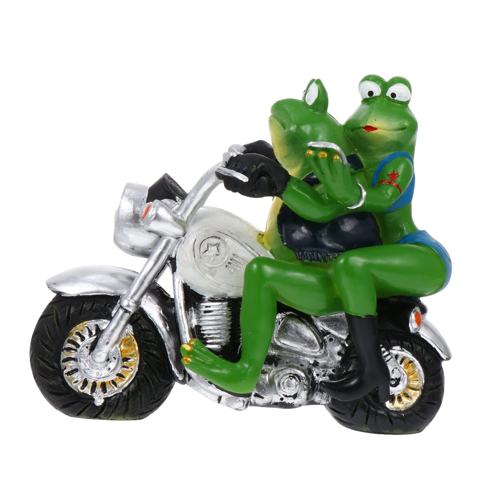 Parliky Couple Frog Figurine Motorcycle Garden Desktop Ornament Weatherproof Resin Animal Decoration for Lawn Garden Unique Desktop Frogs Statue for Friends and Family