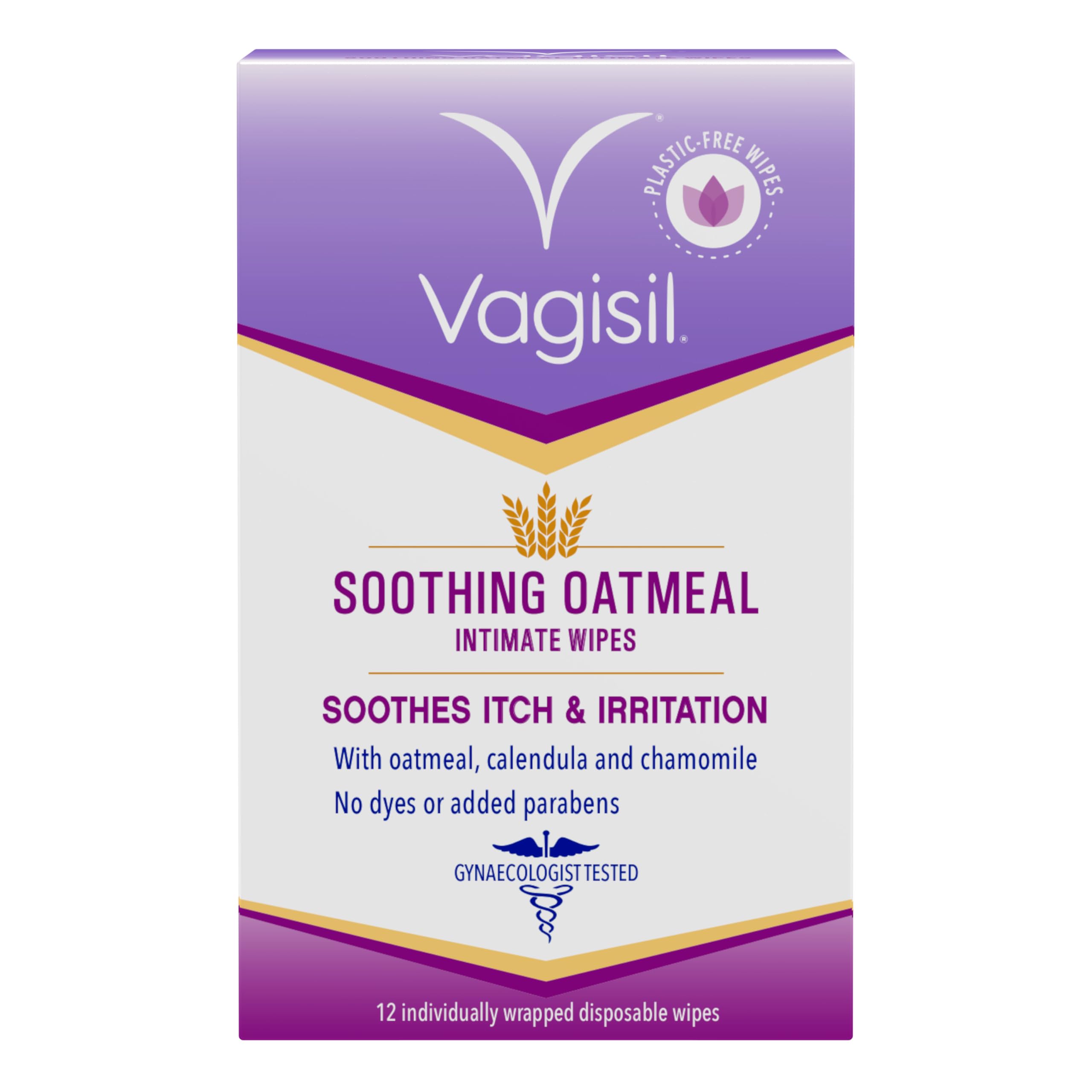 VAGISIL Soothing Oatmeal Intimate Wipes for Burning & Irritation, 12 Wipes Sachet